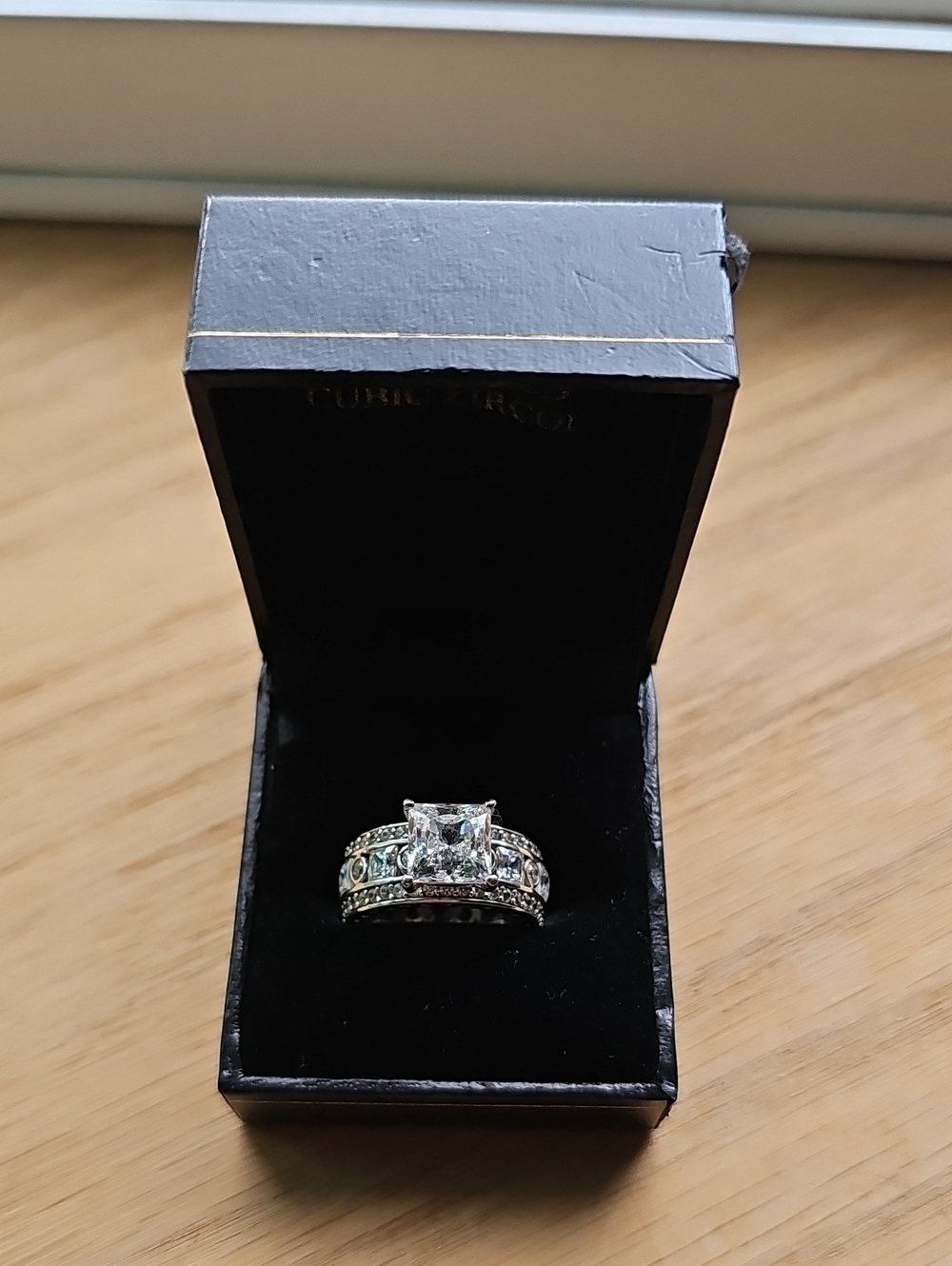 ●●Sterling Silver 925 "QVC" Clear CZ Princess-Cut Bridal Ring Size 5-6 Nwot●●